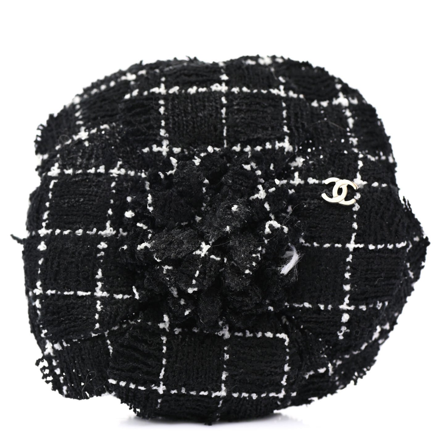 Tweed Camellia Brooch Black White
