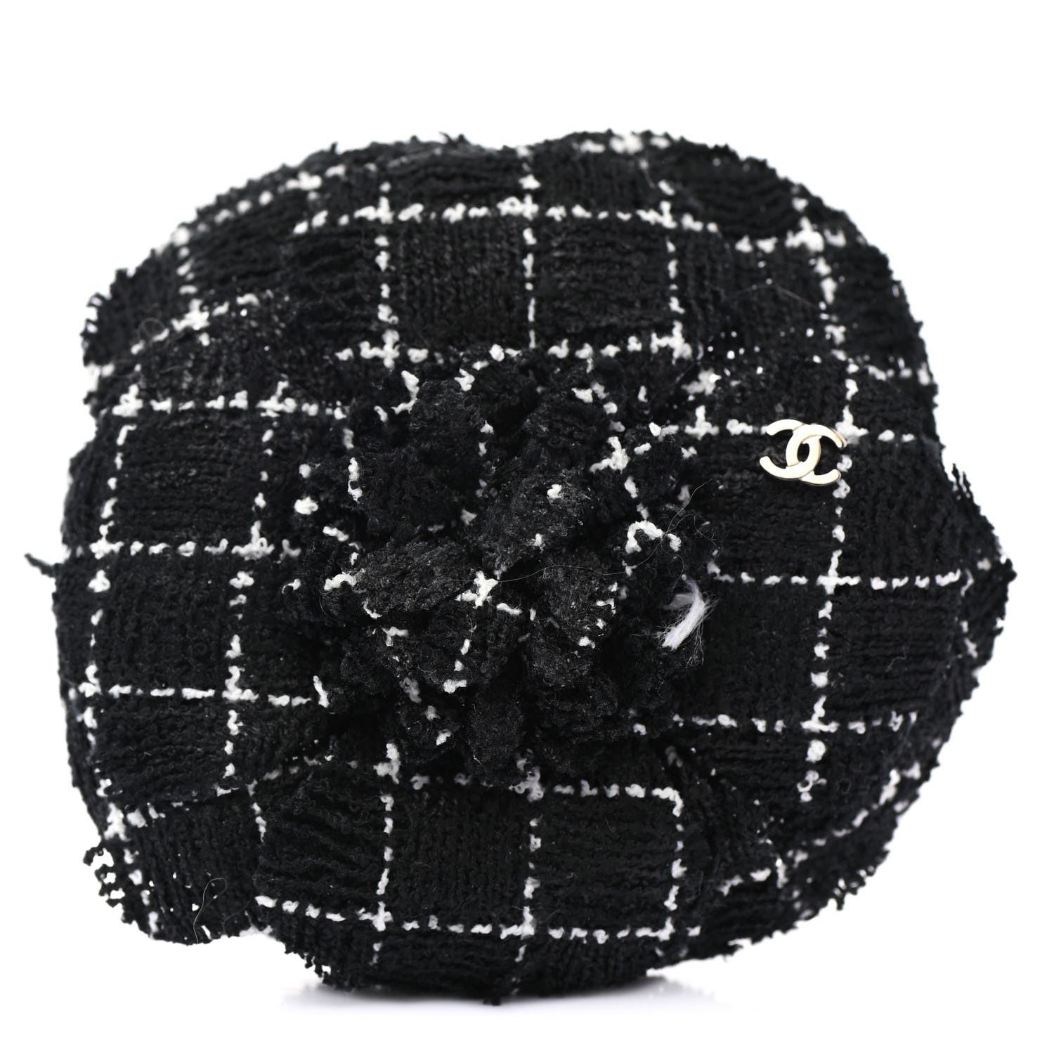 Chanel Tweed Camellia Brooch Black White 1 of 4