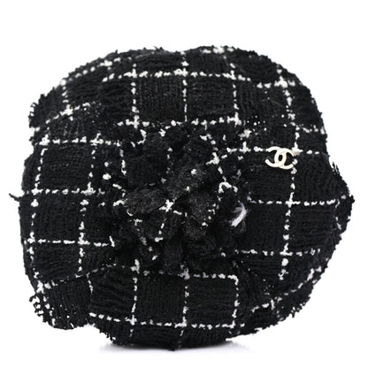 Chanel Tweed Camellia Brooch Black White 1 of 4