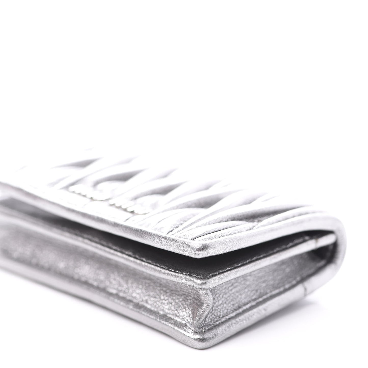 Metallic Nappa Matelasse Compact Wallet Chrome