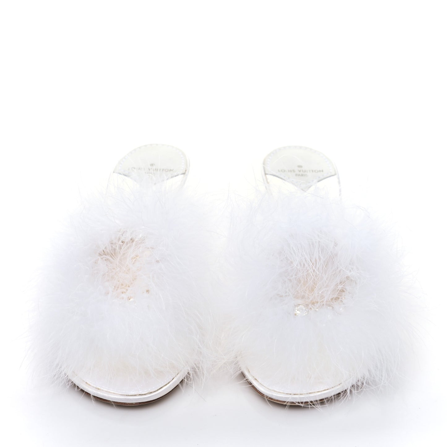 Marabou Crystal LV Marilyn Mule 40 White