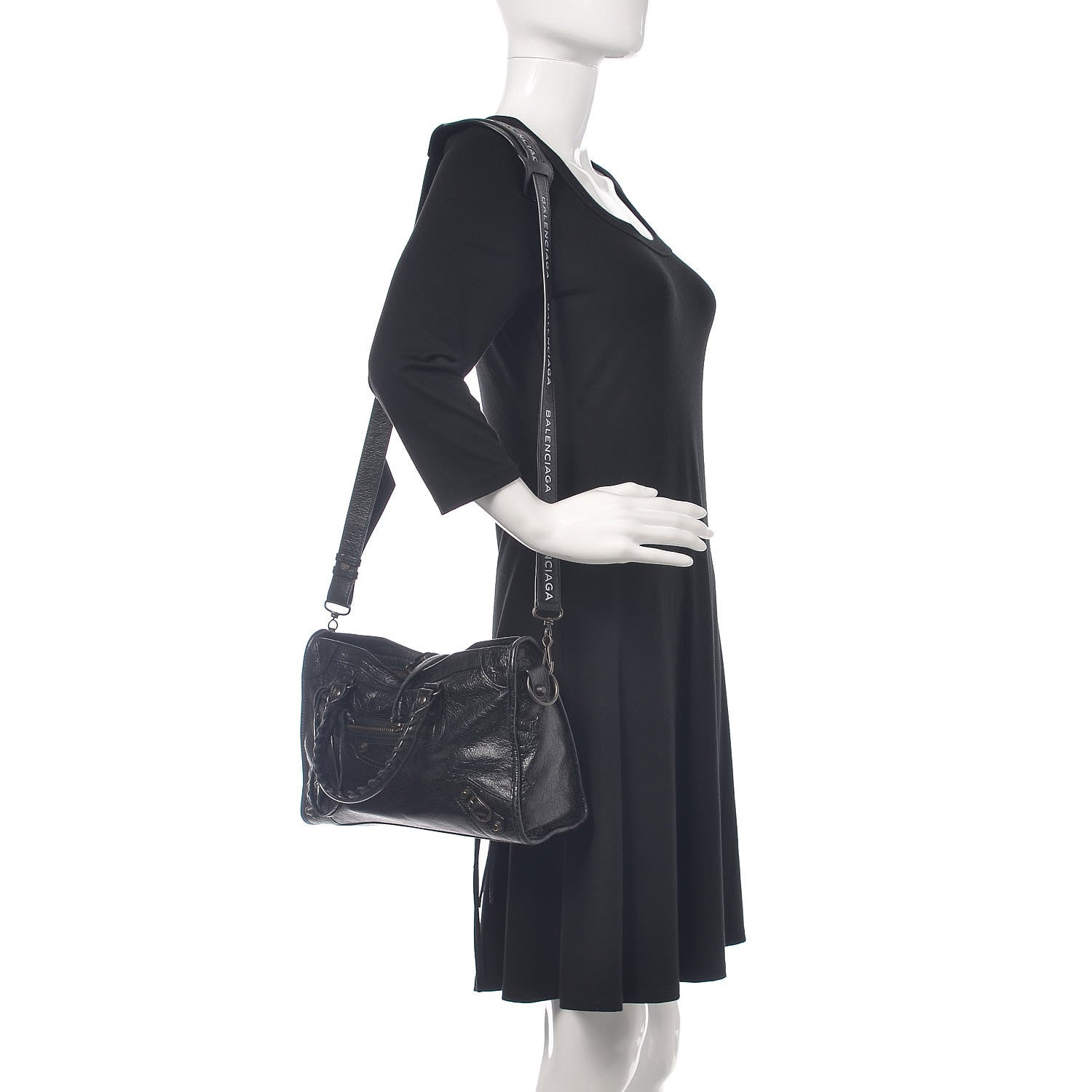 Balenciaga Agneau Classic Hardware S City Logo Strap Black White 2 of 15