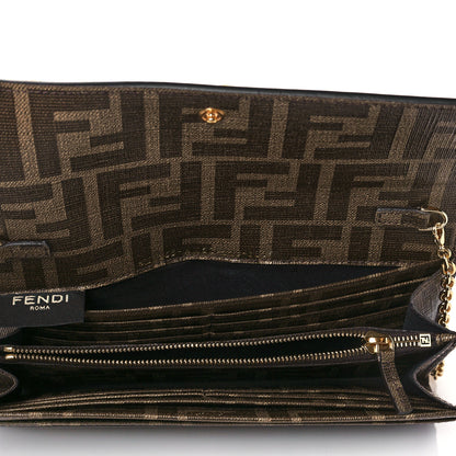 Fendi Glazed Fabric Vitello Liberty FF 1974 Logo Hairdo Girls Inlay Continental Wallet on Chain Mogano Panna Multicolor 4 of 10