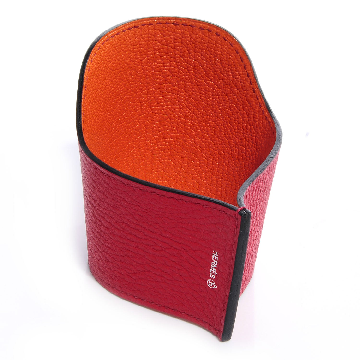 Hermes Taurillon Clemence Togo Petit H Cup Holder Rouge Garance Orange 3 of 5