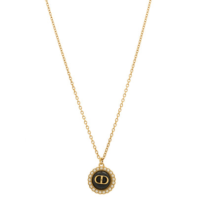 Christian Dior Metal Pearl CD Necklace Gold Black 1 of 6