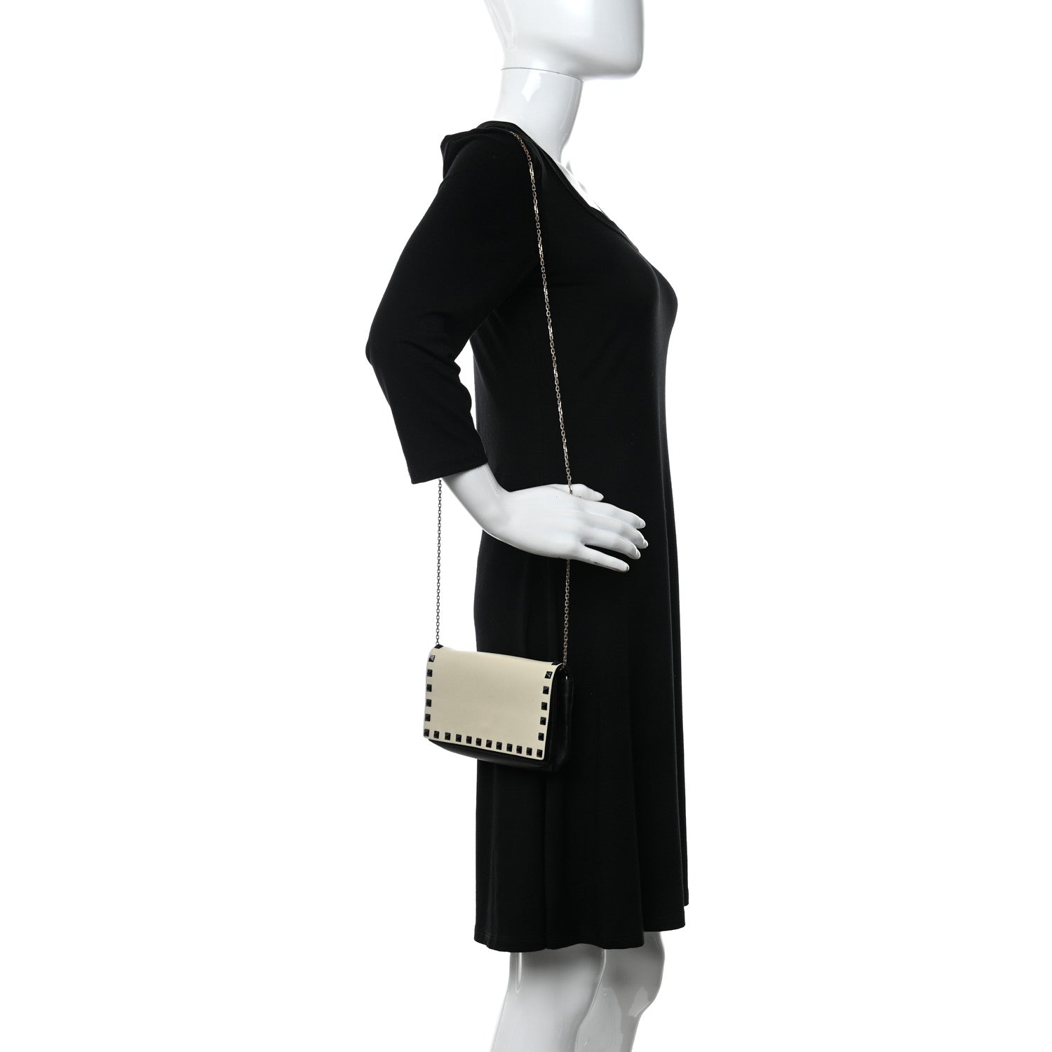 Valentino Garavani Vitello Small Rockstud Chain Flap Crossbody Bag Black Light Ivory 2 of 10