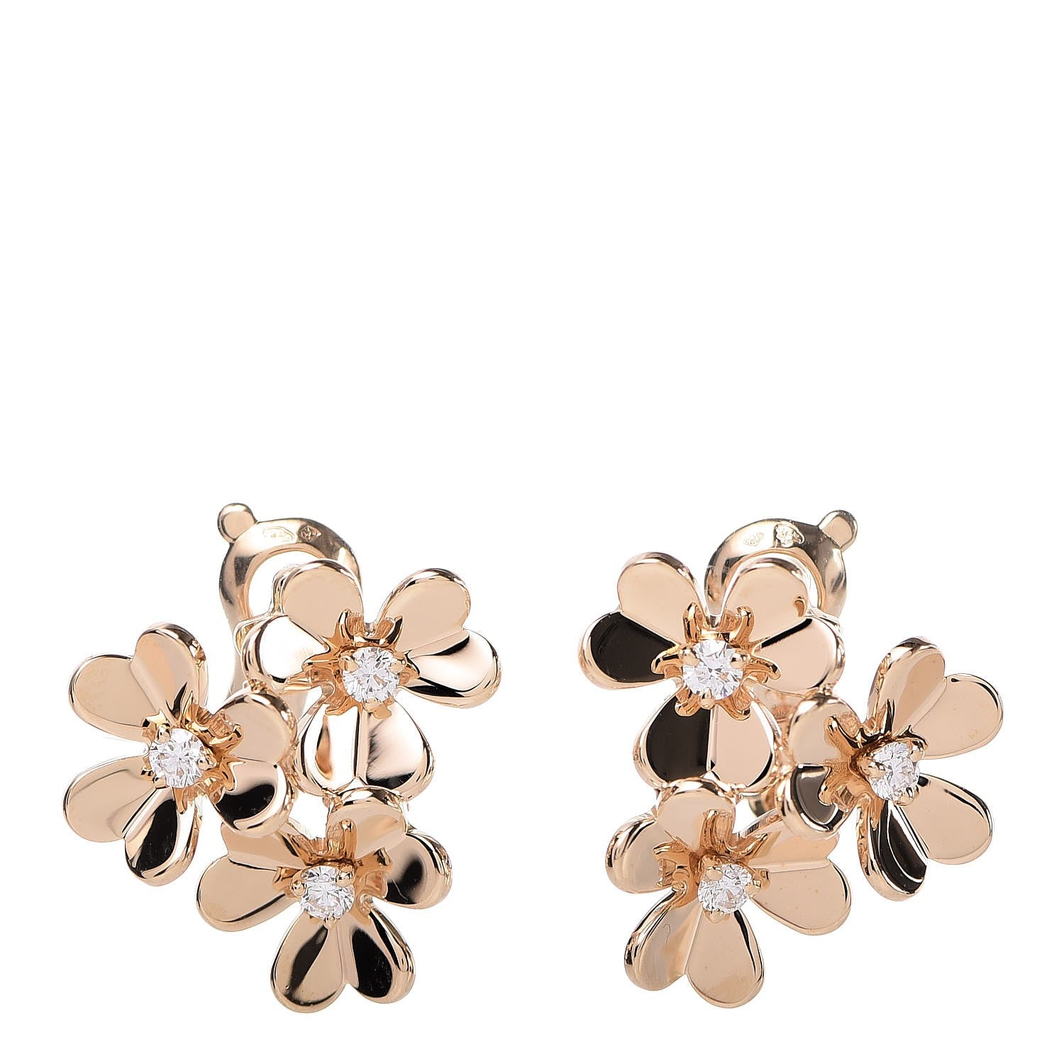 Van Cleef & Arpels 18K Yellow Gold Diamond Mini Frivole 3 Flowers Earrings 1 of 5