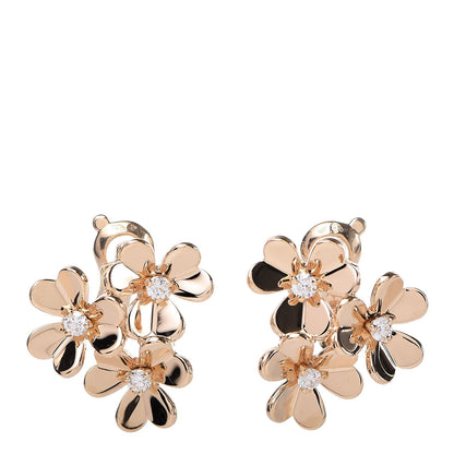 Van Cleef & Arpels 18K Yellow Gold Diamond Mini Frivole 3 Flowers Earrings 1 of 5