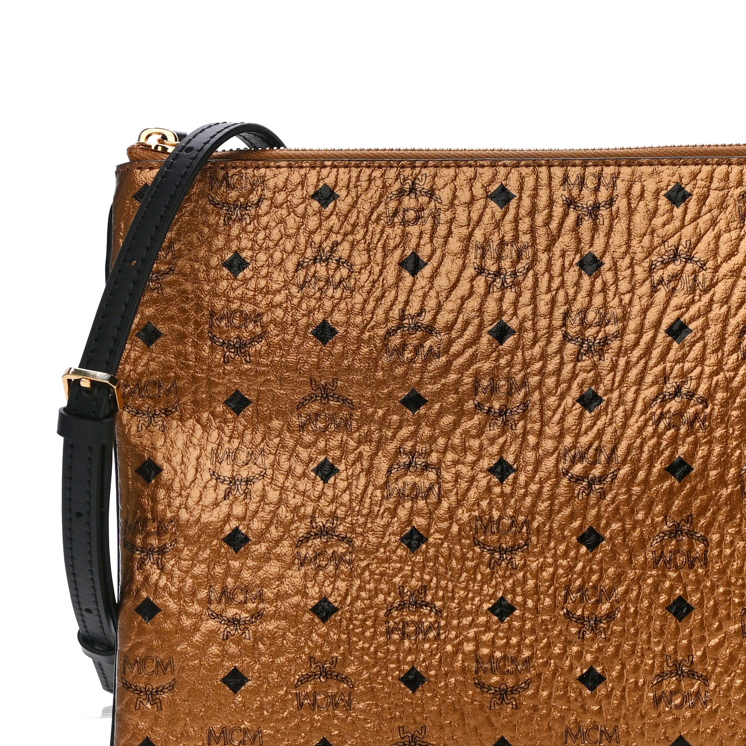 MCM Metallic Visetos Medium Crossbody Pouch Gold 6 of 10