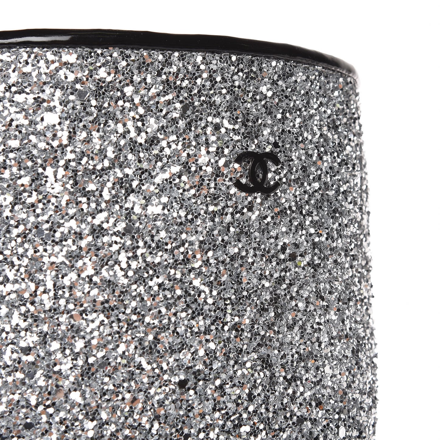 Glitter Patent Calfskin Cap Toe Fantasy High Boots 39.5 Silver Black