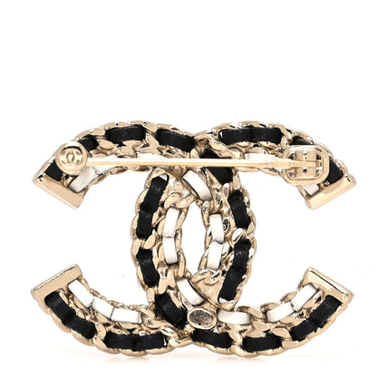 Chanel Lambskin Chain CC Brooch Black White Gold 3 of 4
