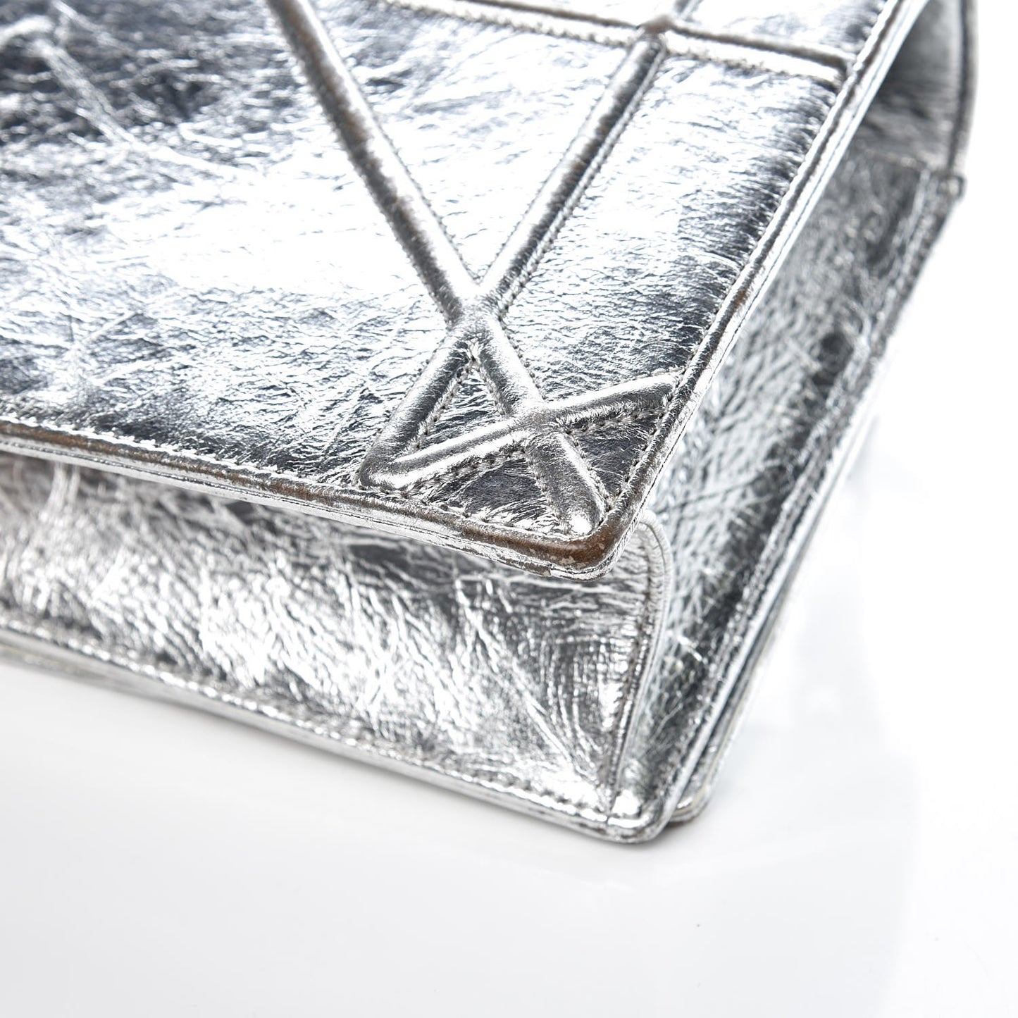 Metallic Crinkled Lambskin Medium Diorama Flap Bag Silver