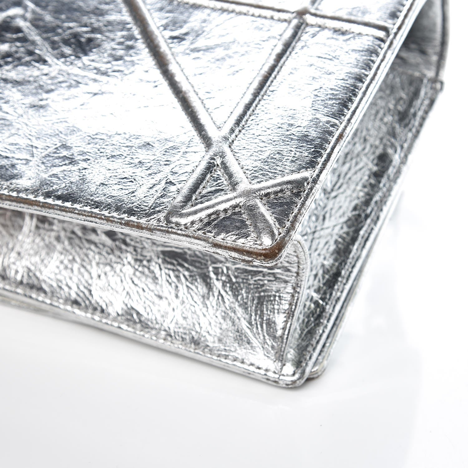Christian Dior Metallic Crinkled Lambskin Medium Diorama Flap Bag Silver 13 of 13
