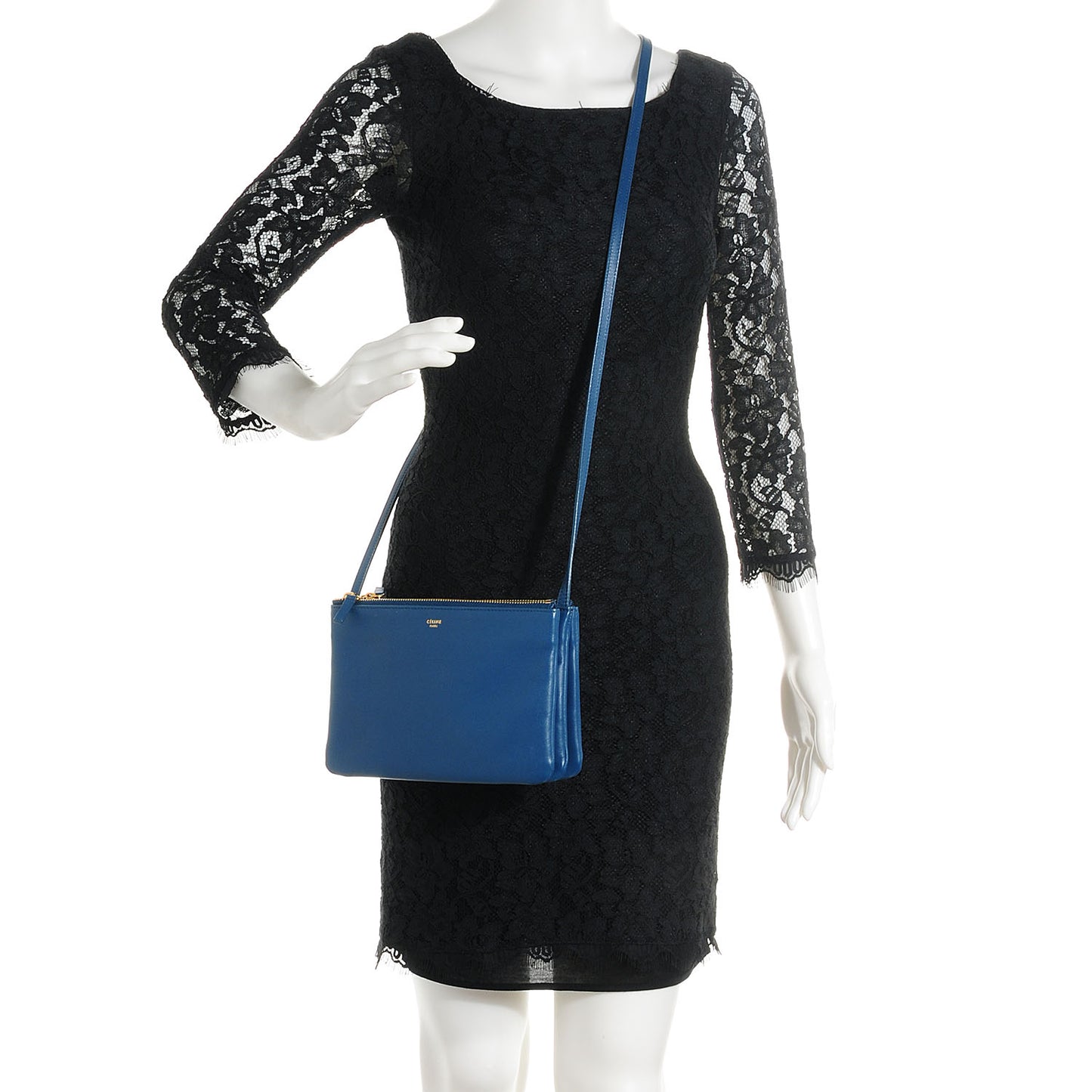 Lambskin Small Trio Crossbody Bag Metallic Blue