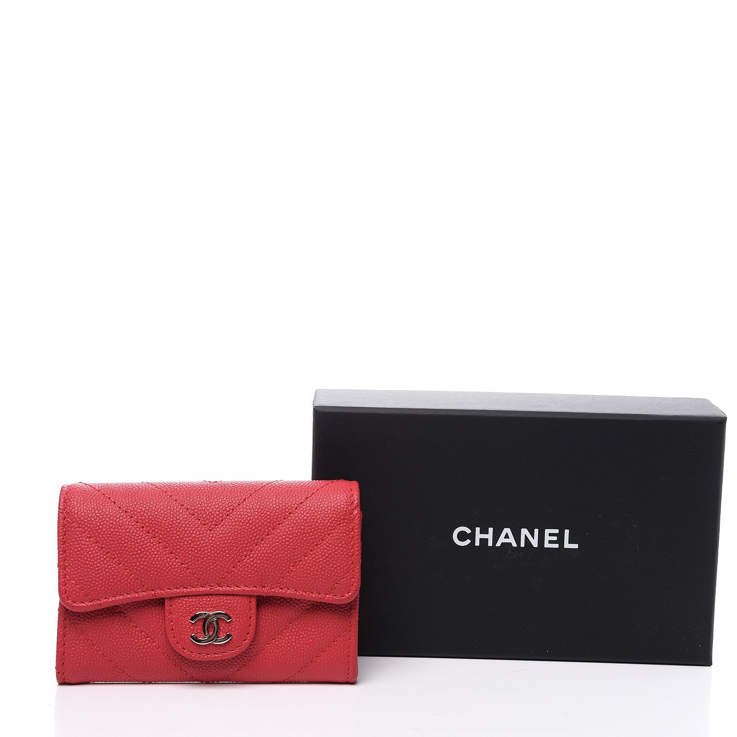 Chanel Caviar Chevron Quilted Flap Card Holder Red 8 of 8