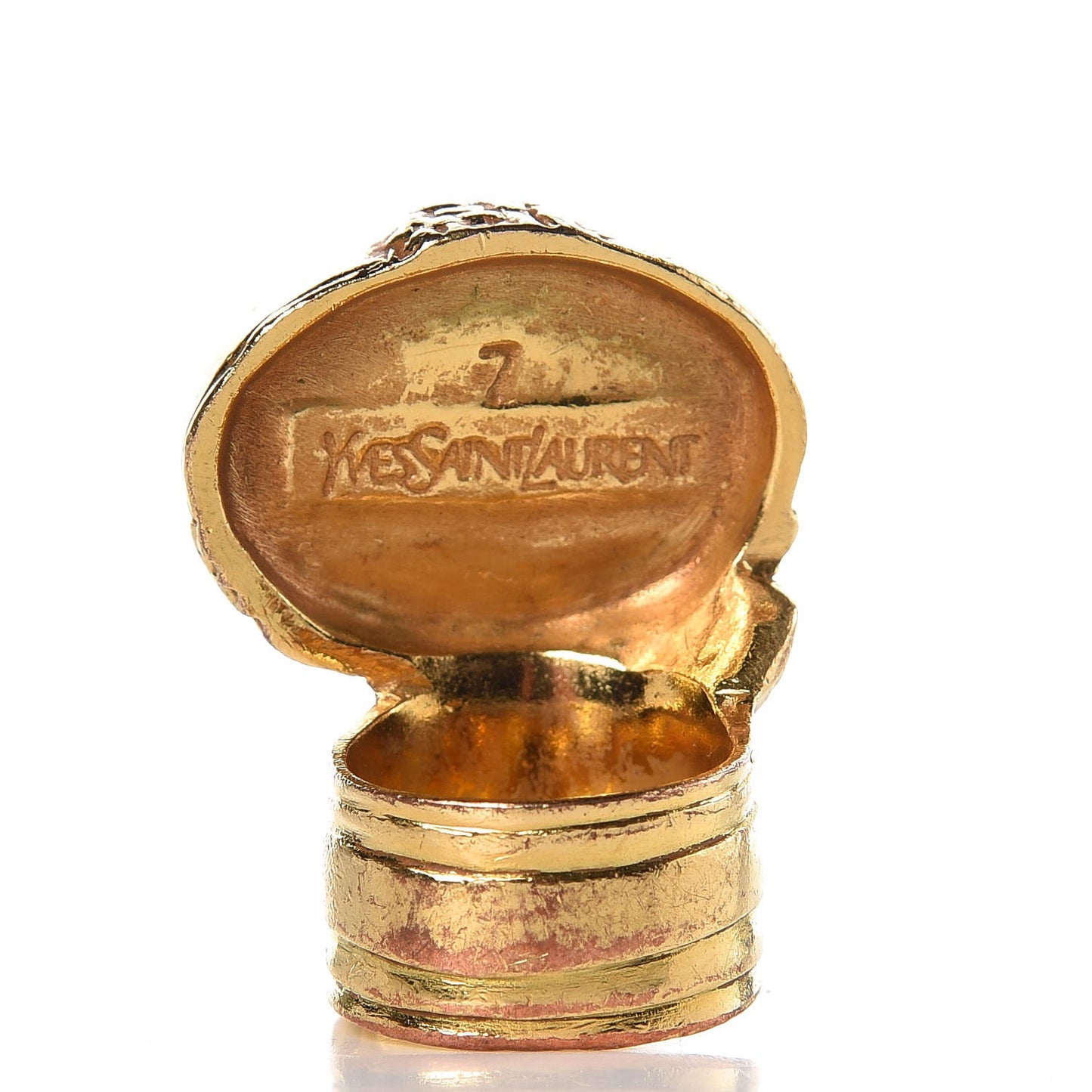 Glass Cabochon Arty Ovale Ring 7 Gold Coral
