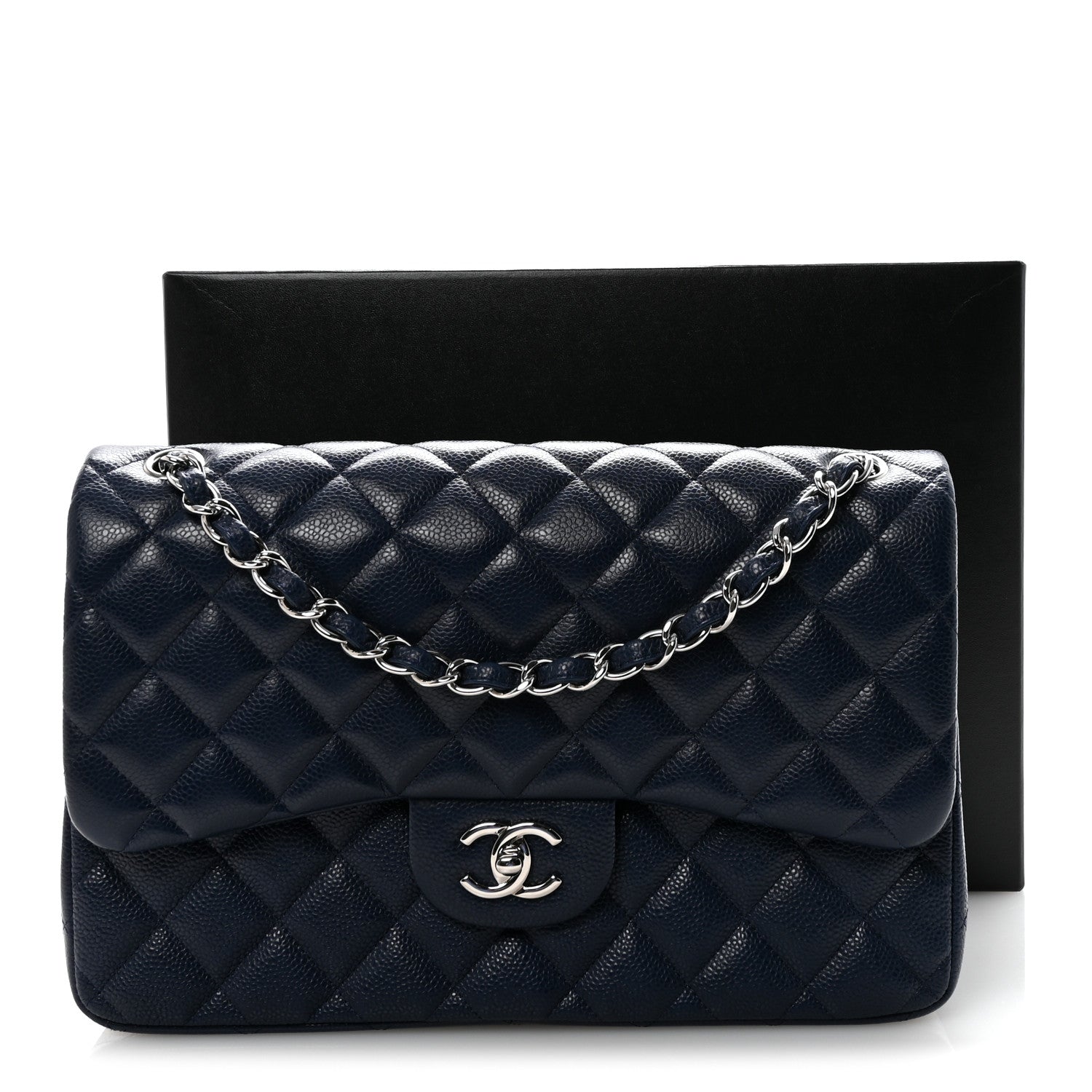 Chanel Caviar Quilted Jumbo Double Flap Navy Blue 11 of 11