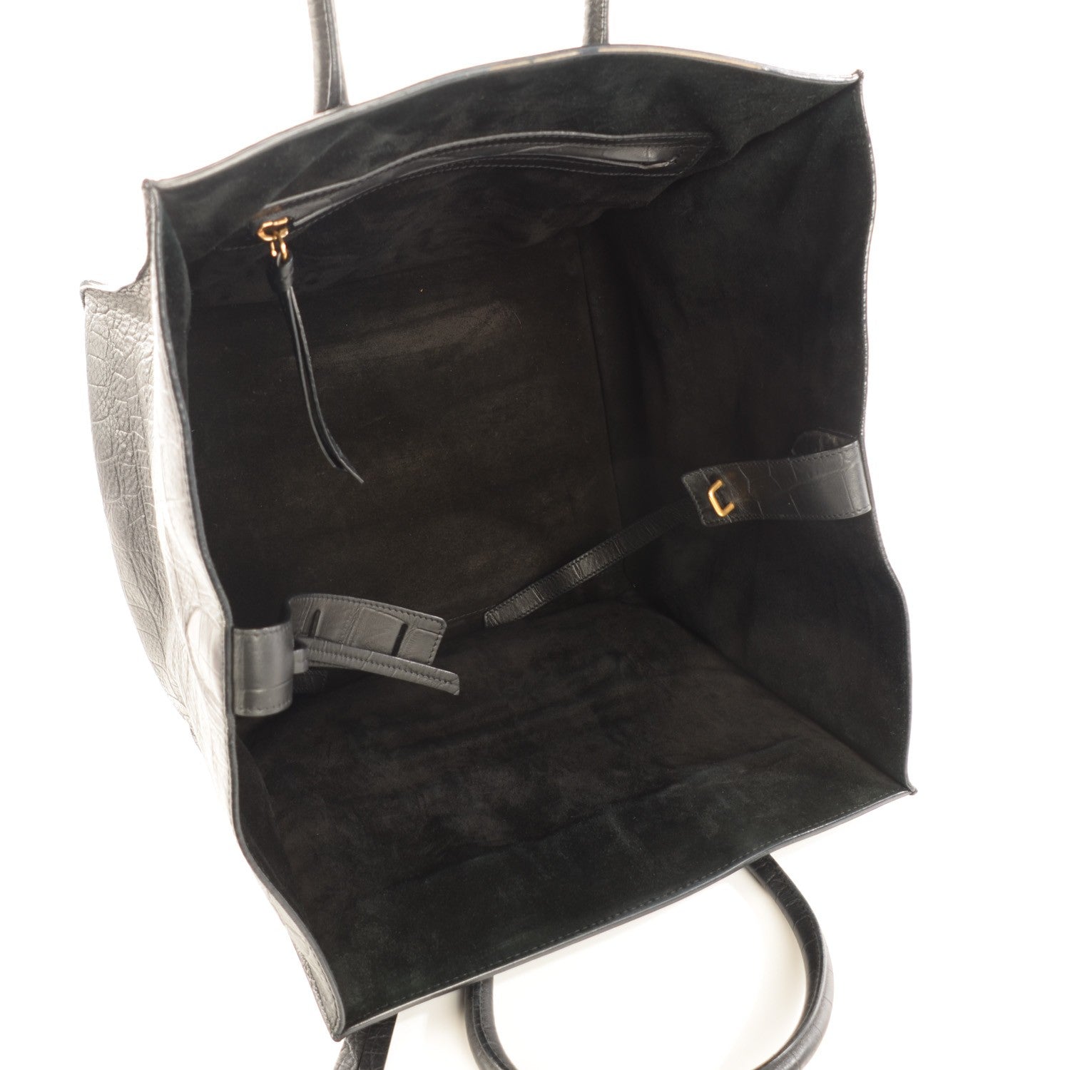 Celine Crocodile Embossed Calfskin Medium Phantom Luggage Black 8 of 10