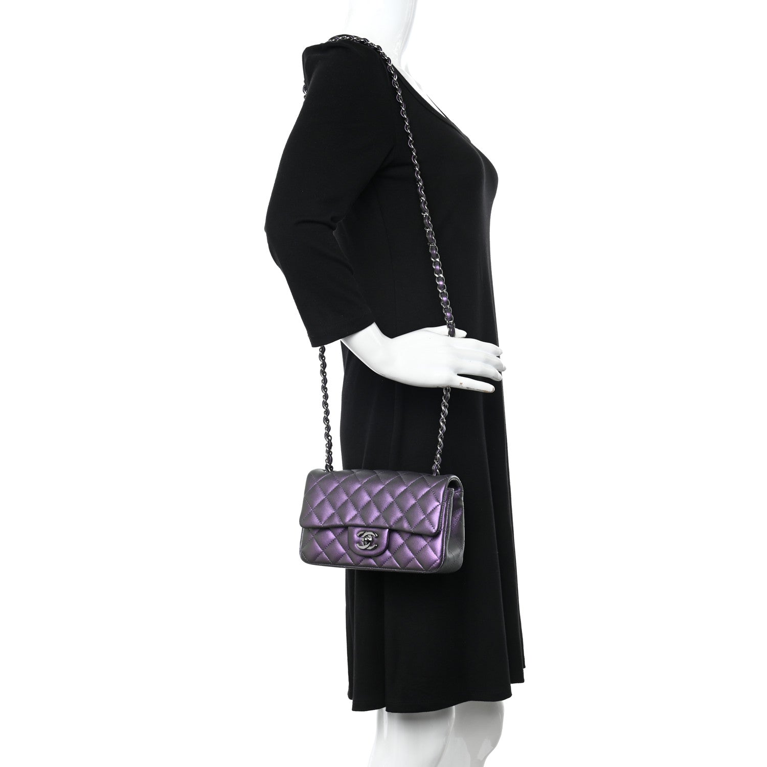 Chanel Iridescent Lambskin Quilted Mini Rectangular Flap Dark Purple 2 of 12