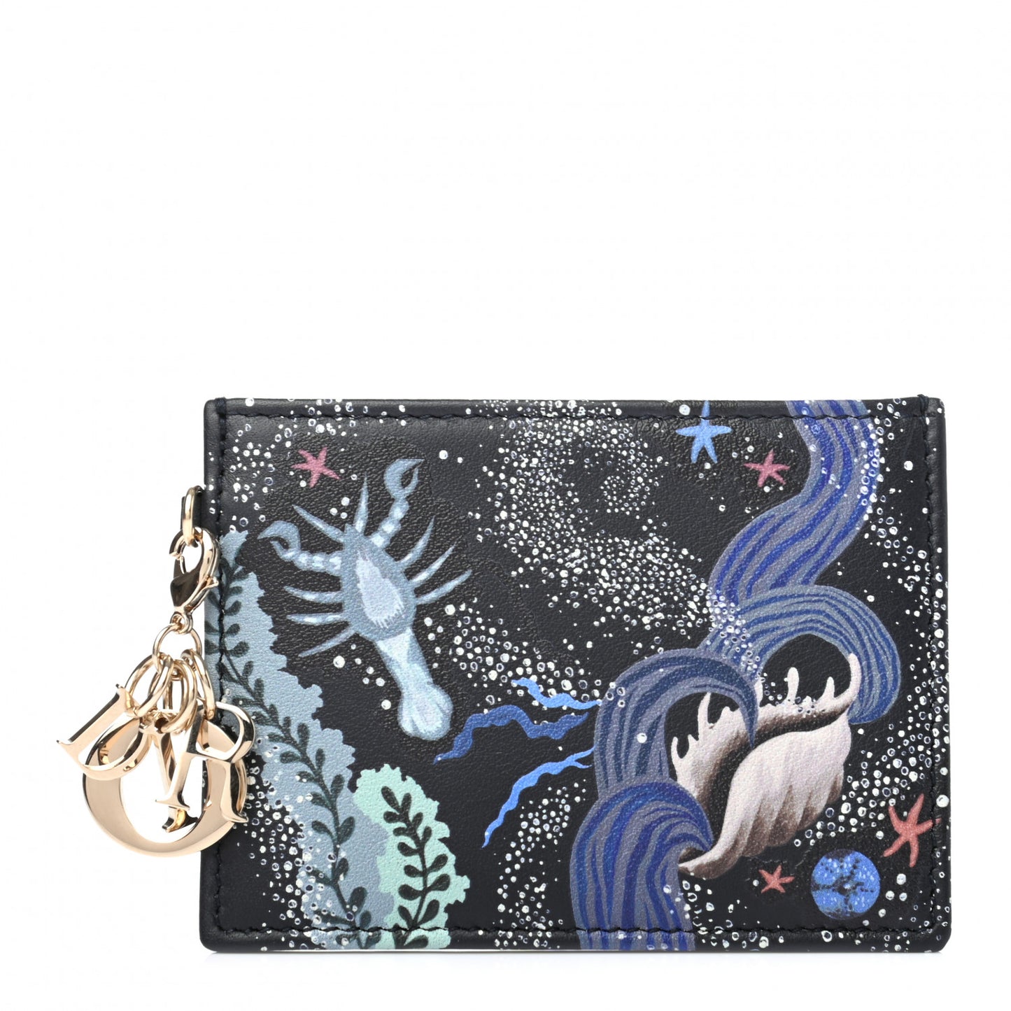 Calfskin Printed Nature Ballet Lady Dior Card Holder Blue