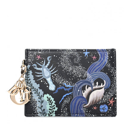Christian Dior Calfskin Printed Nature Ballet Lady Dior Card Holder Blue 1 of 7