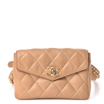 Chanel Lambskin Quilted Flap Waist Belt Bag Beige 1 of 15