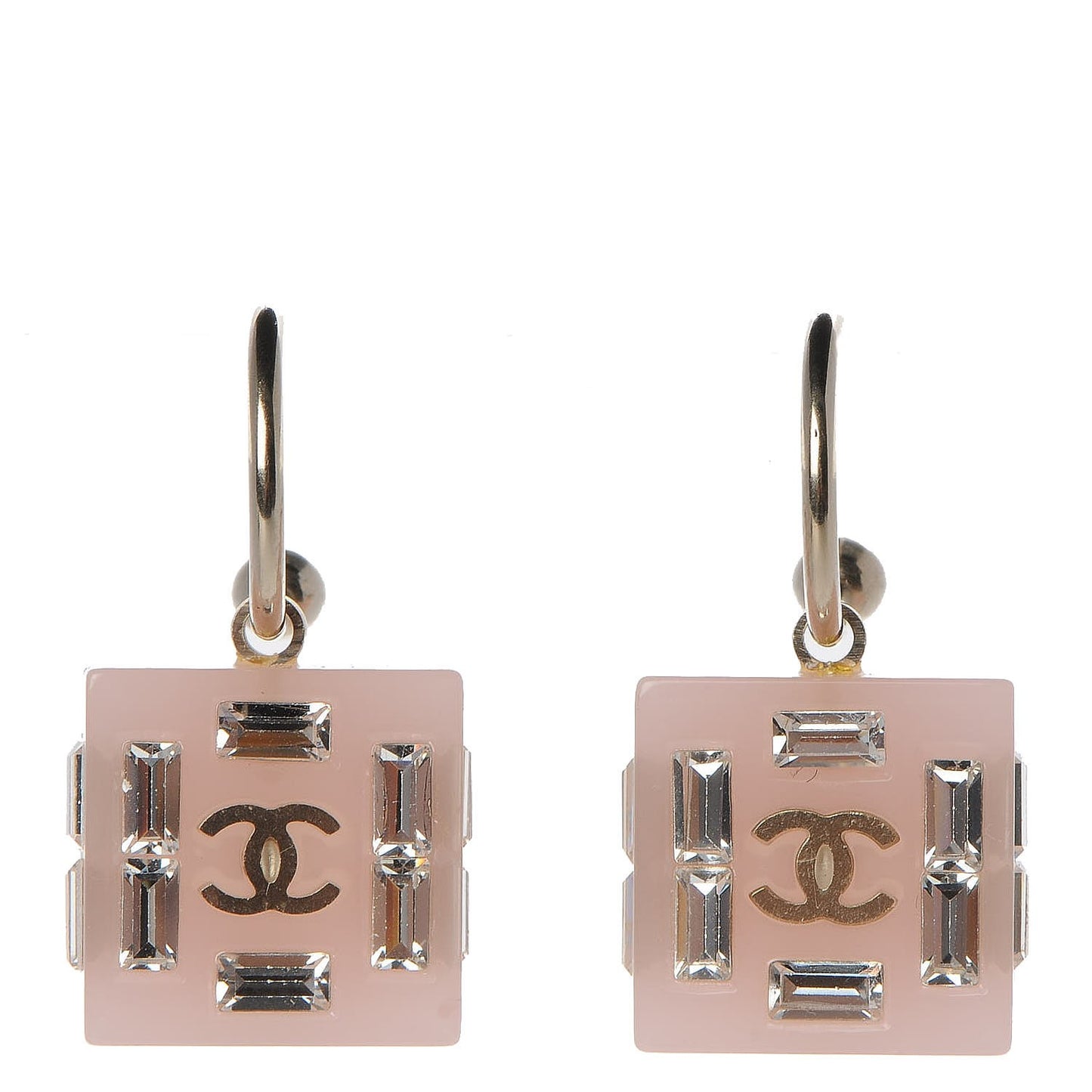 Resin Baguette Crystal Geometric Square CC Drop Earrings Pink