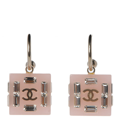 Chanel Resin Baguette Crystal Geometric Square CC Drop Earrings Pink 1 of 4