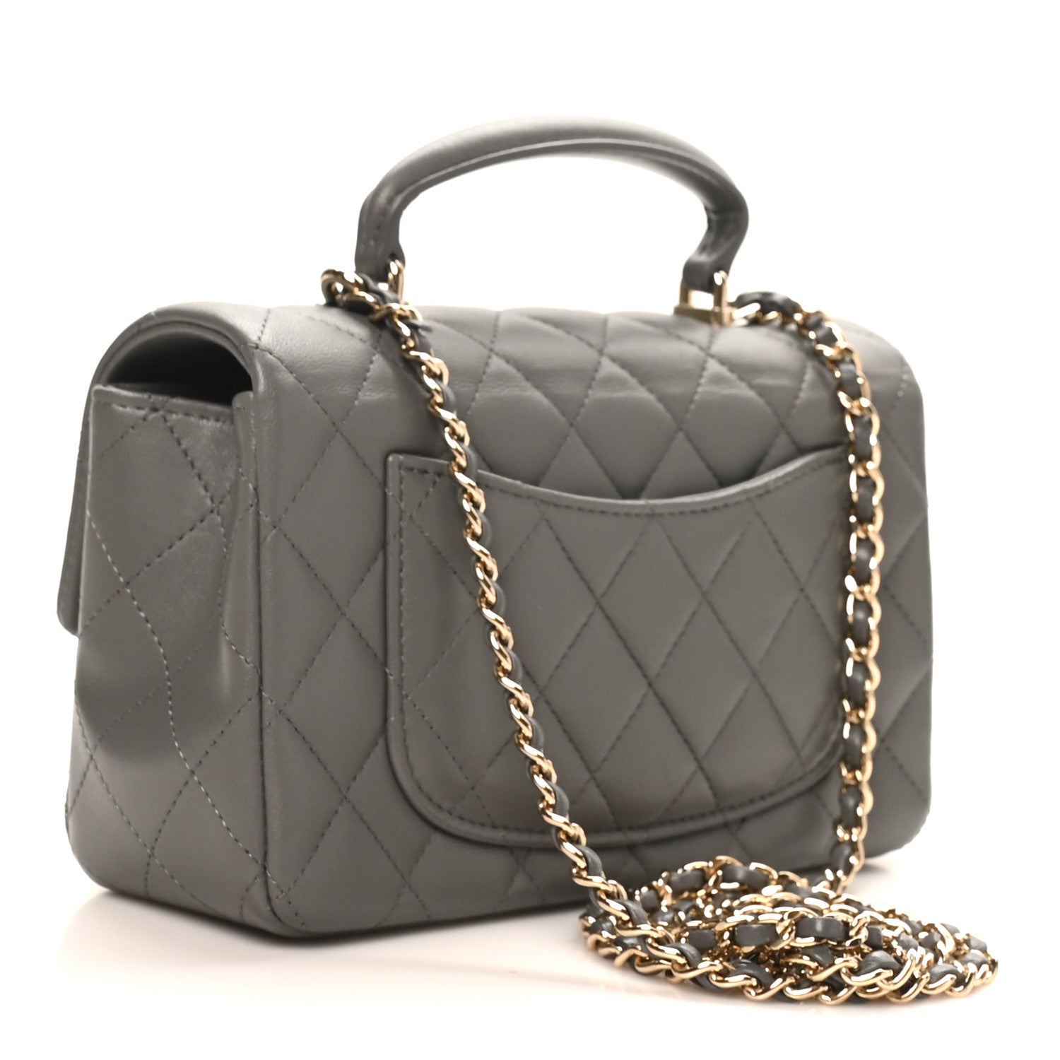 Chanel Lambskin Quilted Mini Top Handle Rectangular Flap Dark Grey 3 of 10