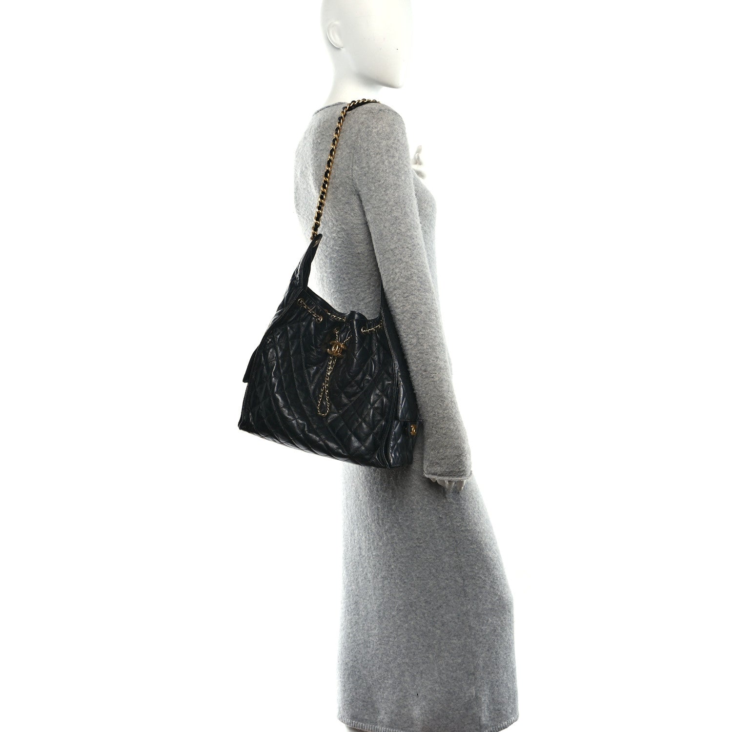 Chanel Shiny Crumpled Calfskin Quilted Medium Chanel 25 Handbag Black 2 of 10