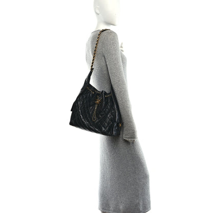 Chanel Shiny Crumpled Calfskin Quilted Medium Chanel 25 Handbag Black 2 of 10