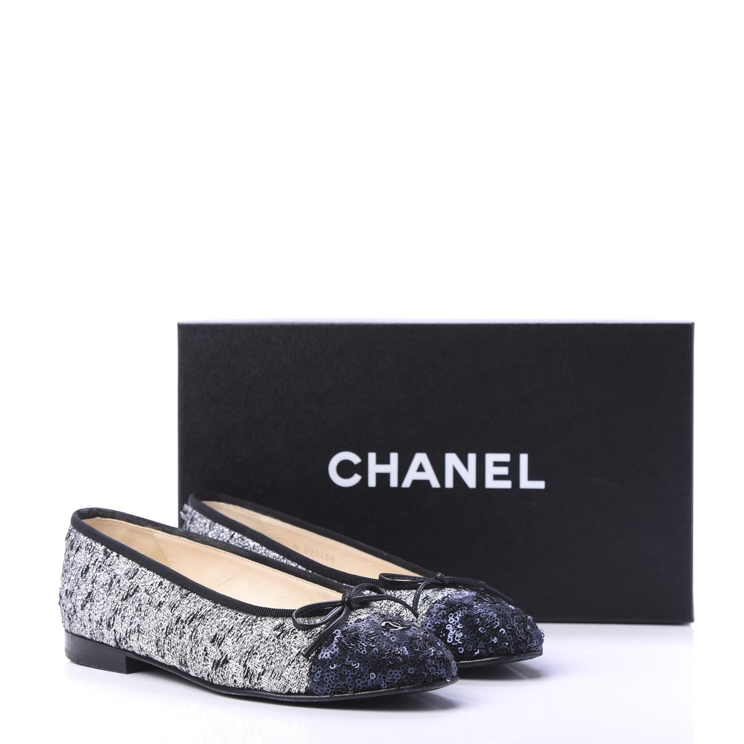 Chanel Tweed Sequin Cap Toe Ballerina Flats 36 Black Blue 9 of 9