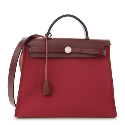 Hermes Vache Hunter Toile Herbag Zip 31 PM Rouge Grenat Rouge H 1 of 16