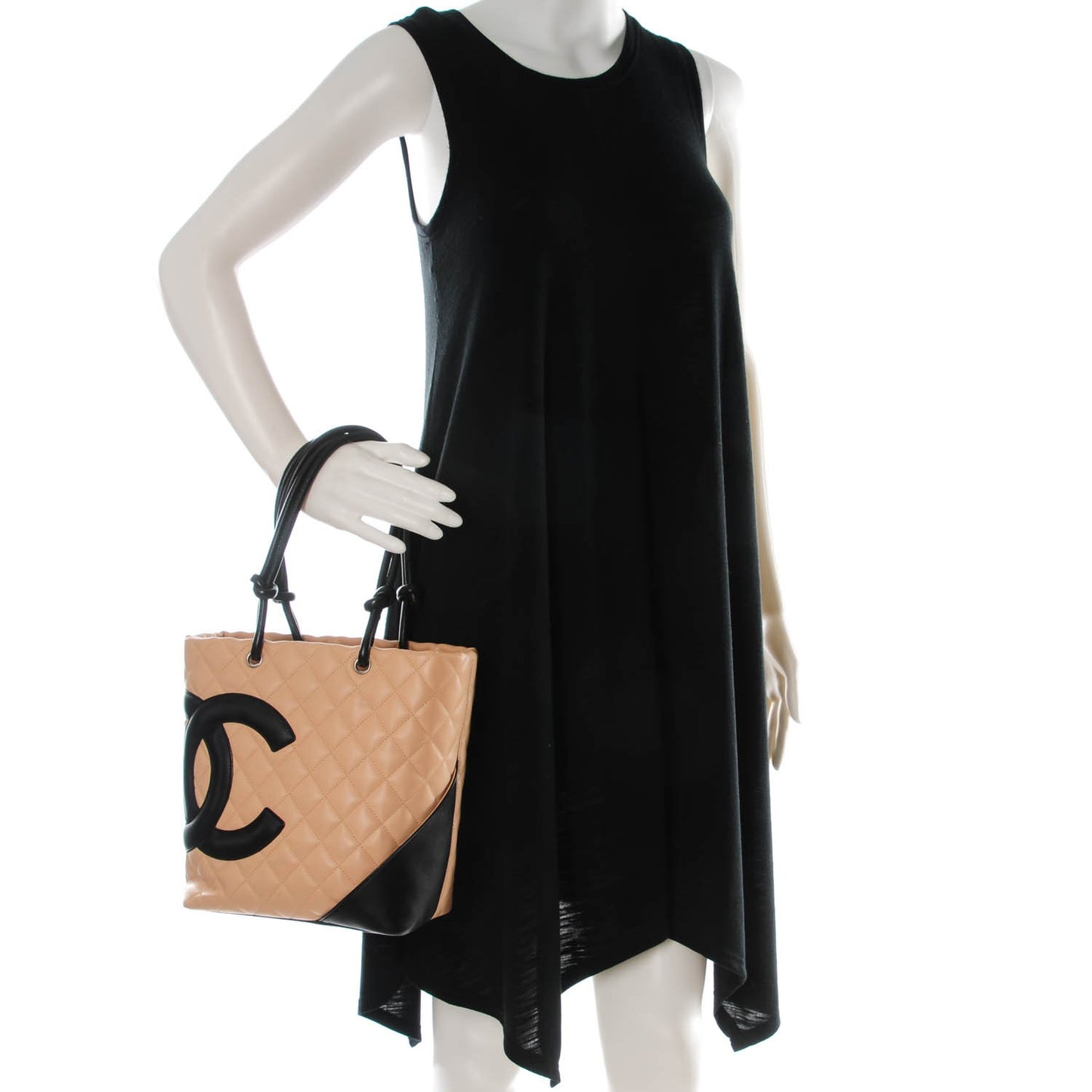 Calfskin Quilted Medium Cambon Tote Beige Black