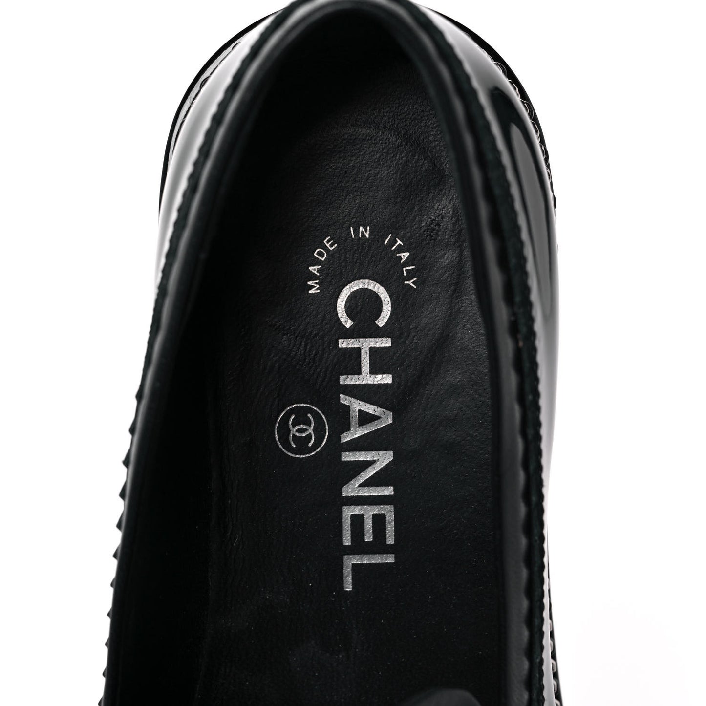 Patent Lambskin CC Chain Mocassin Loafers 37 Black