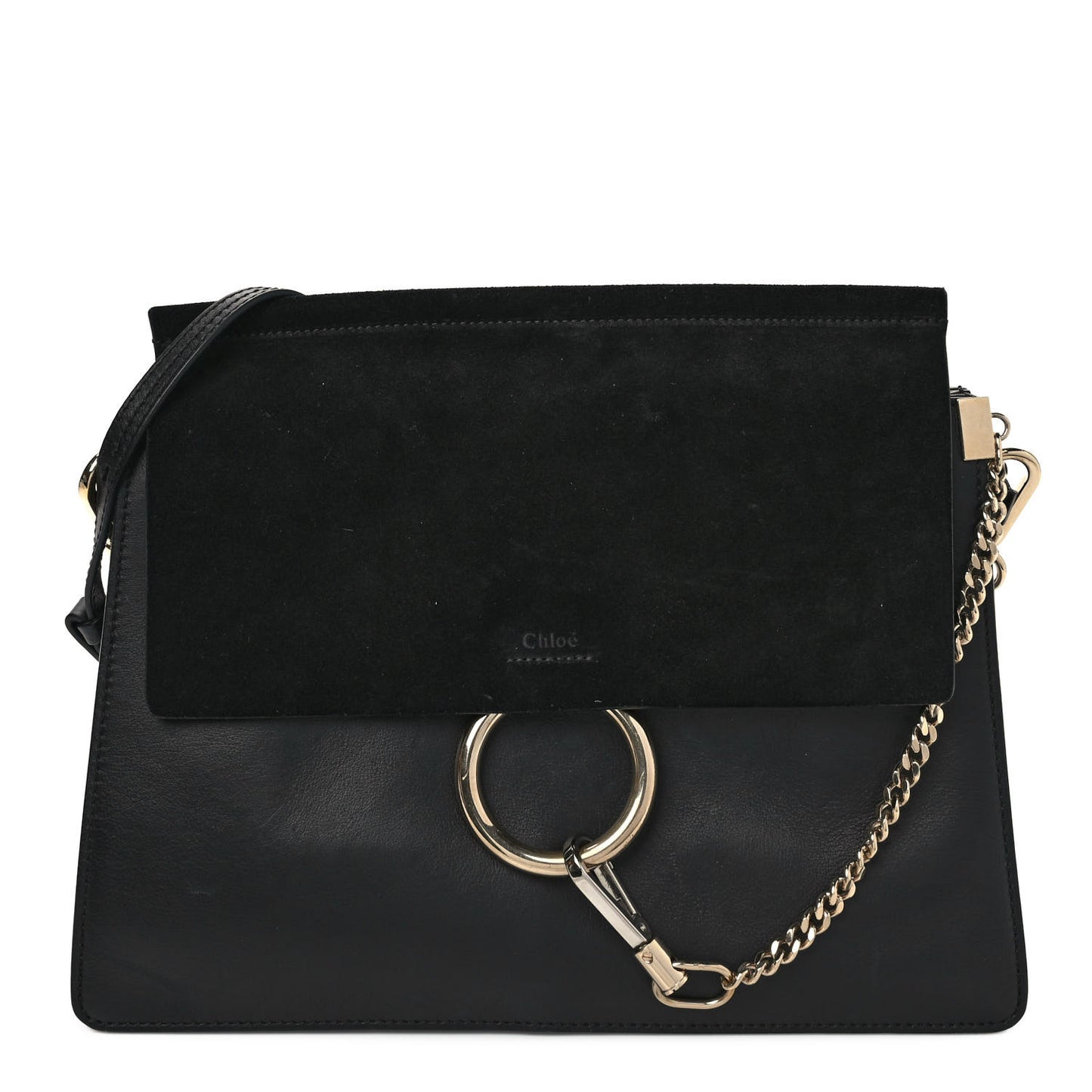 Suede Calfskin Medium Faye Shoulder Bag Black