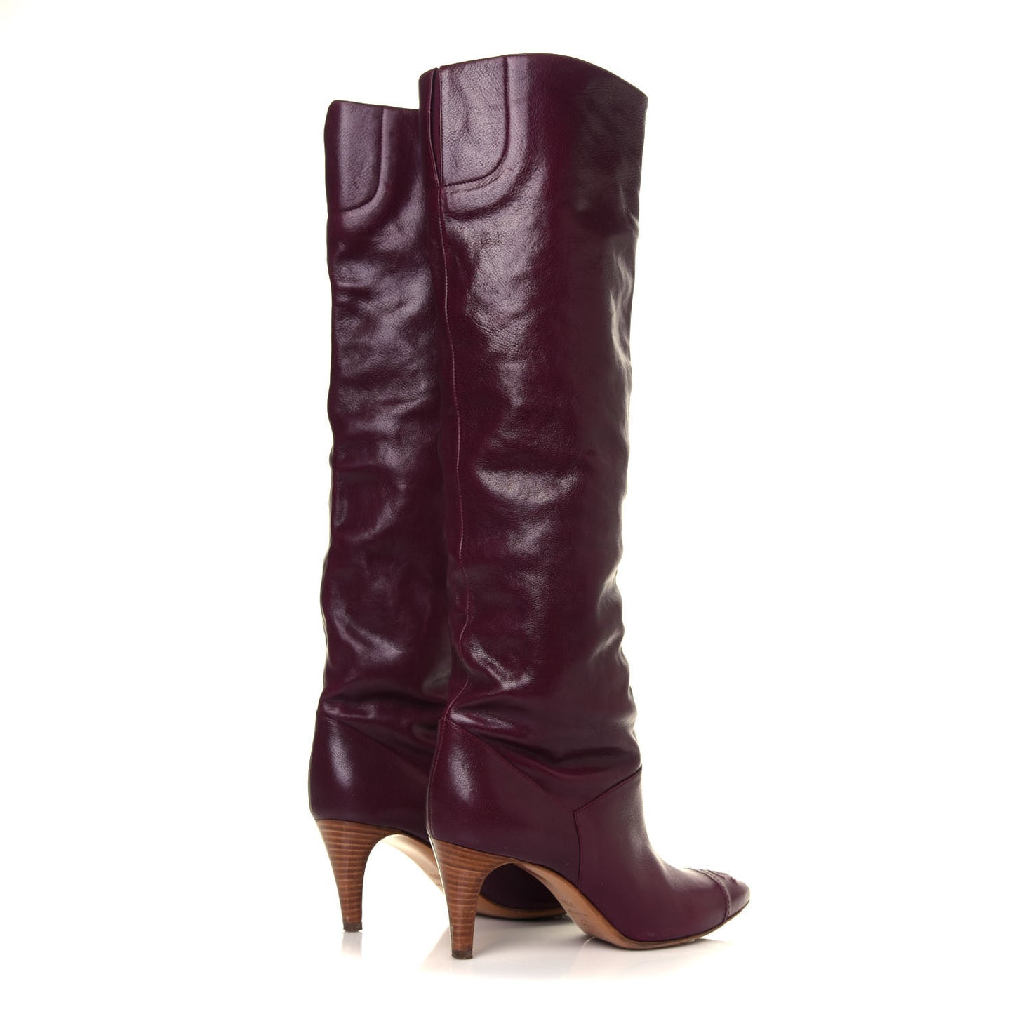 Calfskin CC Cap Toe Knee High Boots 36.5 Burgundy