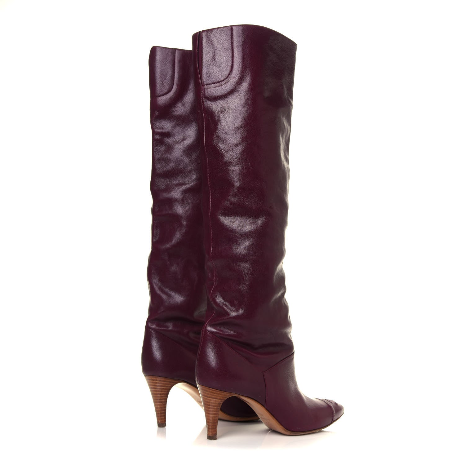 Chanel Calfskin CC Cap Toe Knee High Boots 36.5 Burgundy 4 of 6