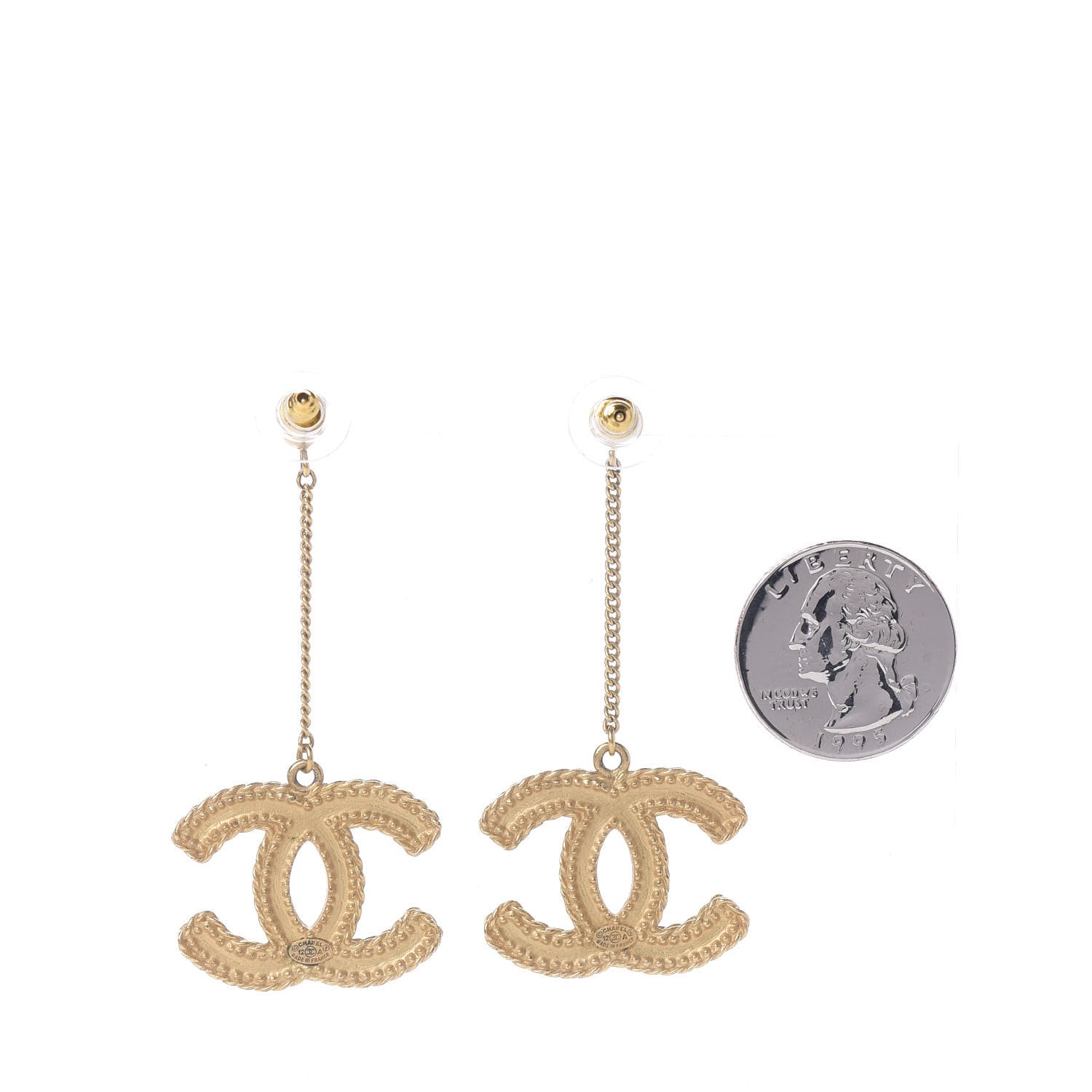 Chanel CC Drop Earrings Matte Gold 2 of 4