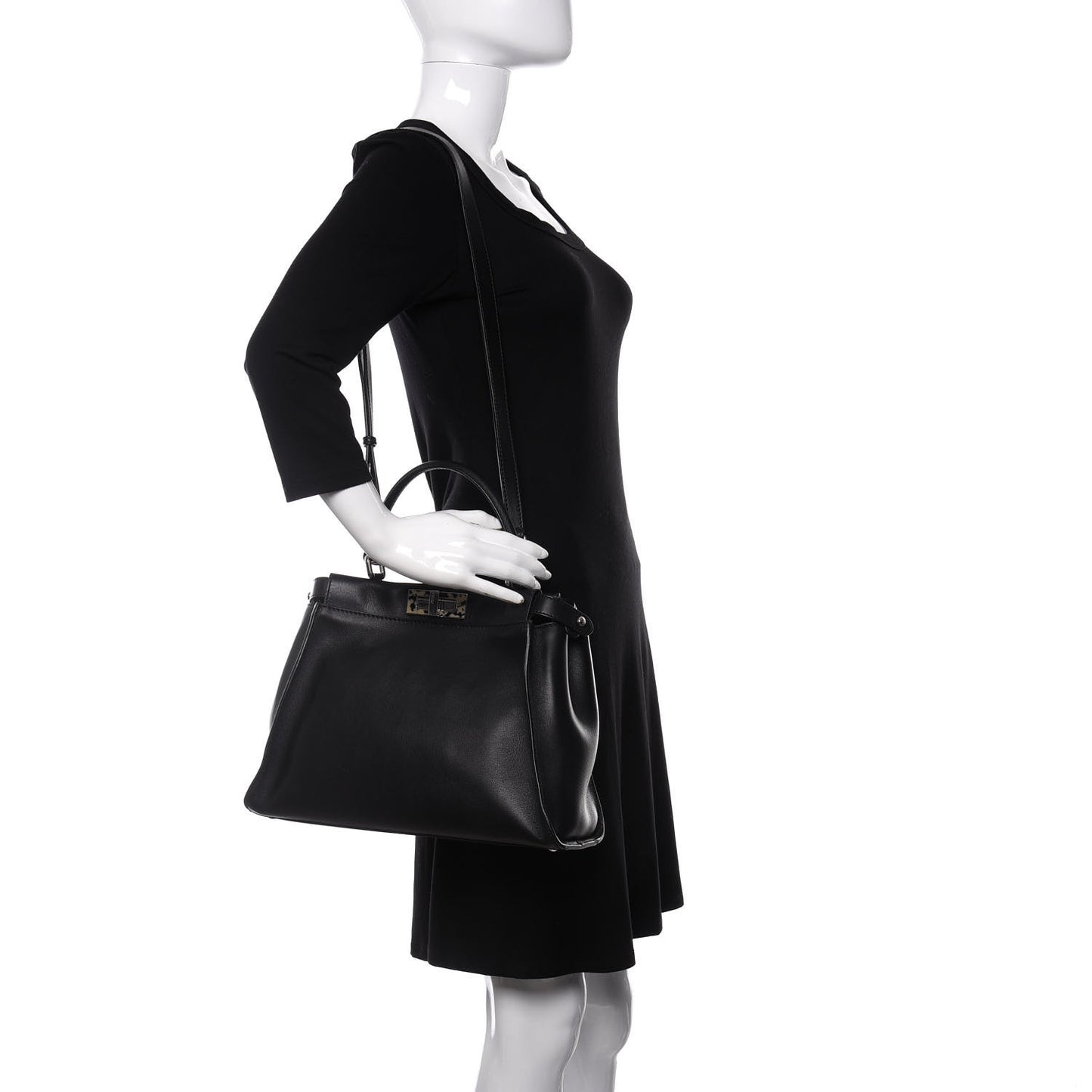 Vitello Dolce Shiny Nappa Plexglass Granite Medium Peekaboo Iconic Satchel Black