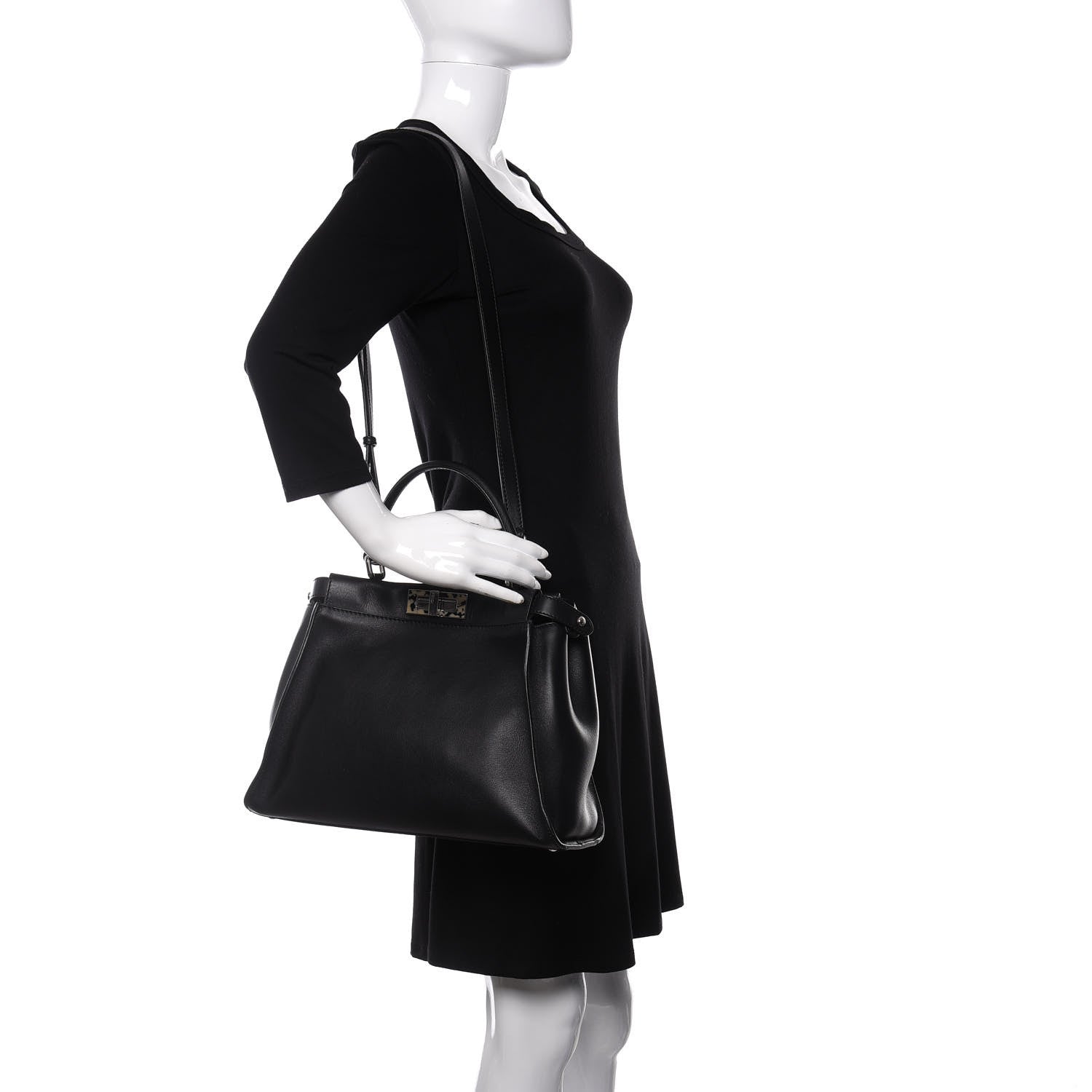 Fendi Vitello Dolce Shiny Nappa Plexglass Granite Medium Peekaboo Iconic Satchel Black 2 of 11