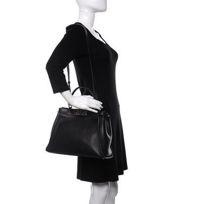 Fendi Vitello Dolce Shiny Nappa Plexglass Granite Medium Peekaboo Iconic Satchel Black 2 of 11