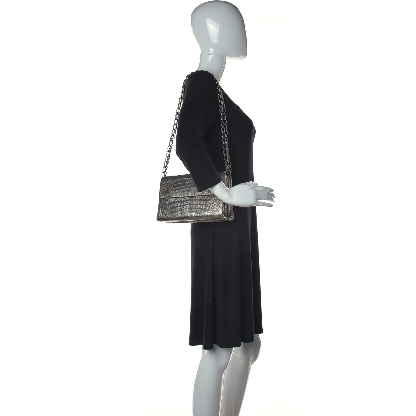 Metallic Crocodile Flap Chain Shoulder Bag Grey