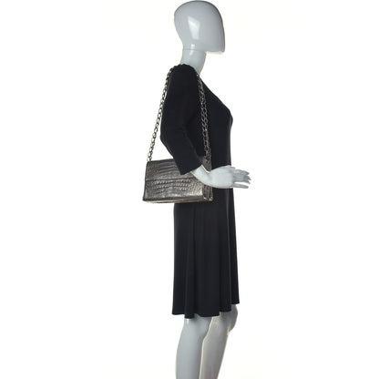 Nancy Gonzalez Metallic Crocodile Flap Chain Shoulder Bag Grey 2 of 10