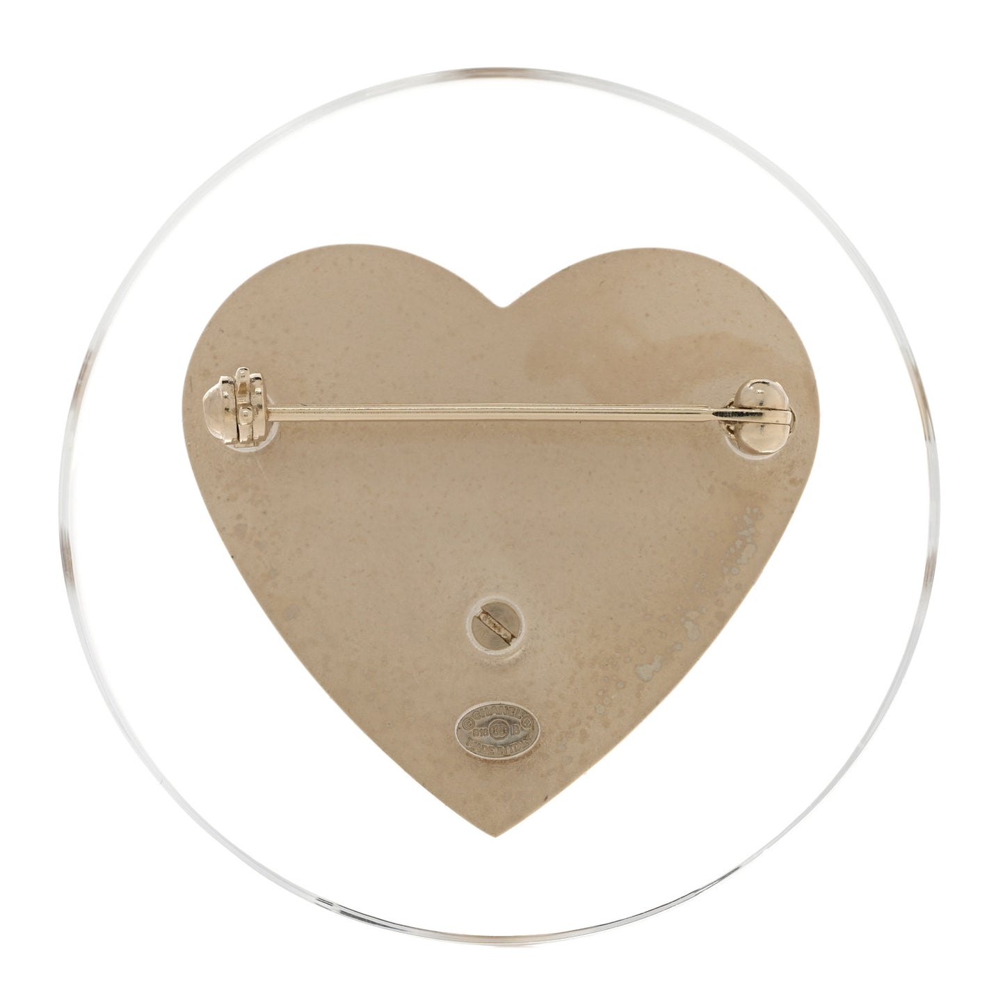 Resin Pearl CC Heart Brooch Gold Black