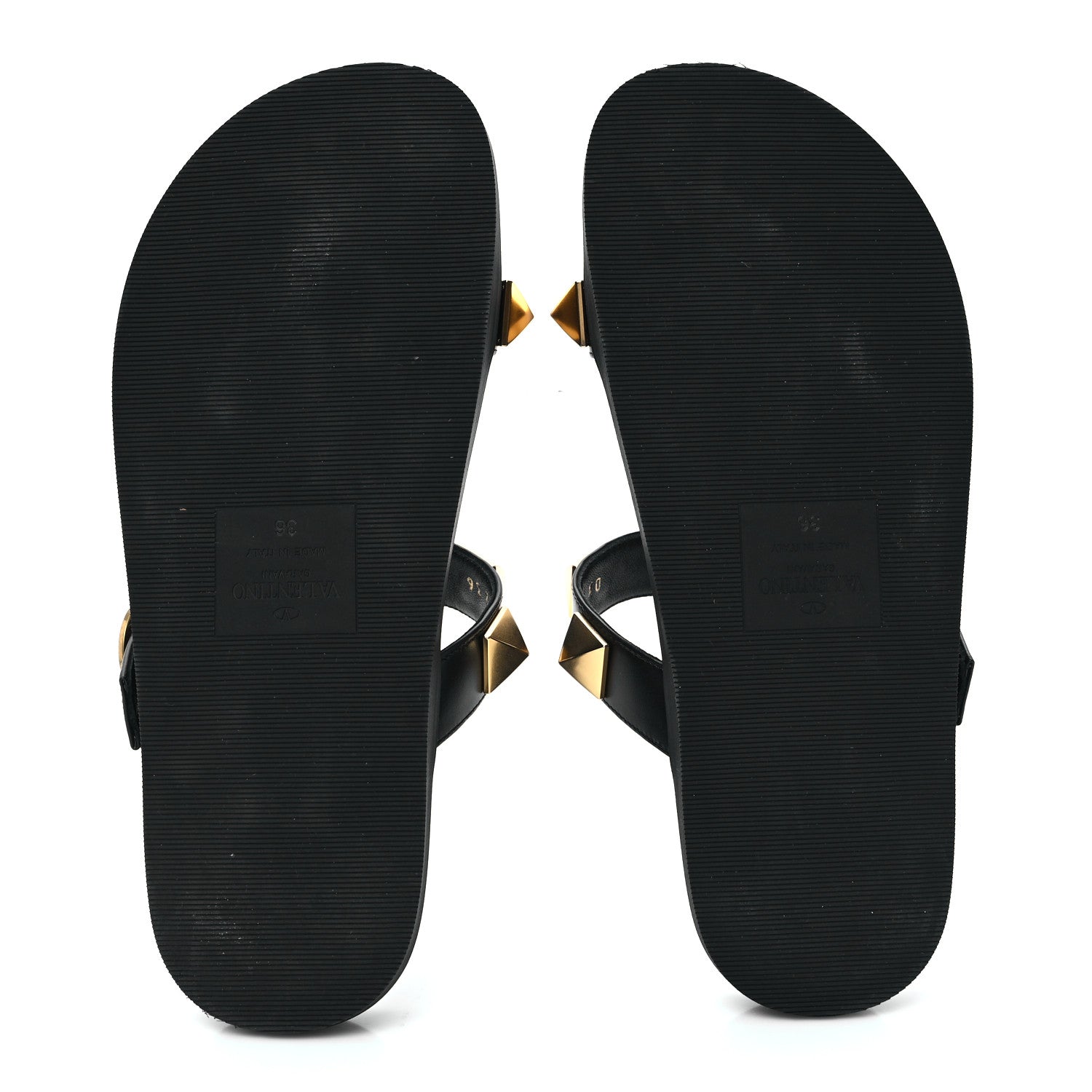 Valentino Garavani Calfskin Roman Stud Flat Slide Sandals 36 Black 6 of 10