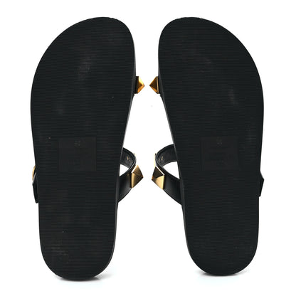 Valentino Garavani Calfskin Roman Stud Flat Slide Sandals 36 Black 6 of 10