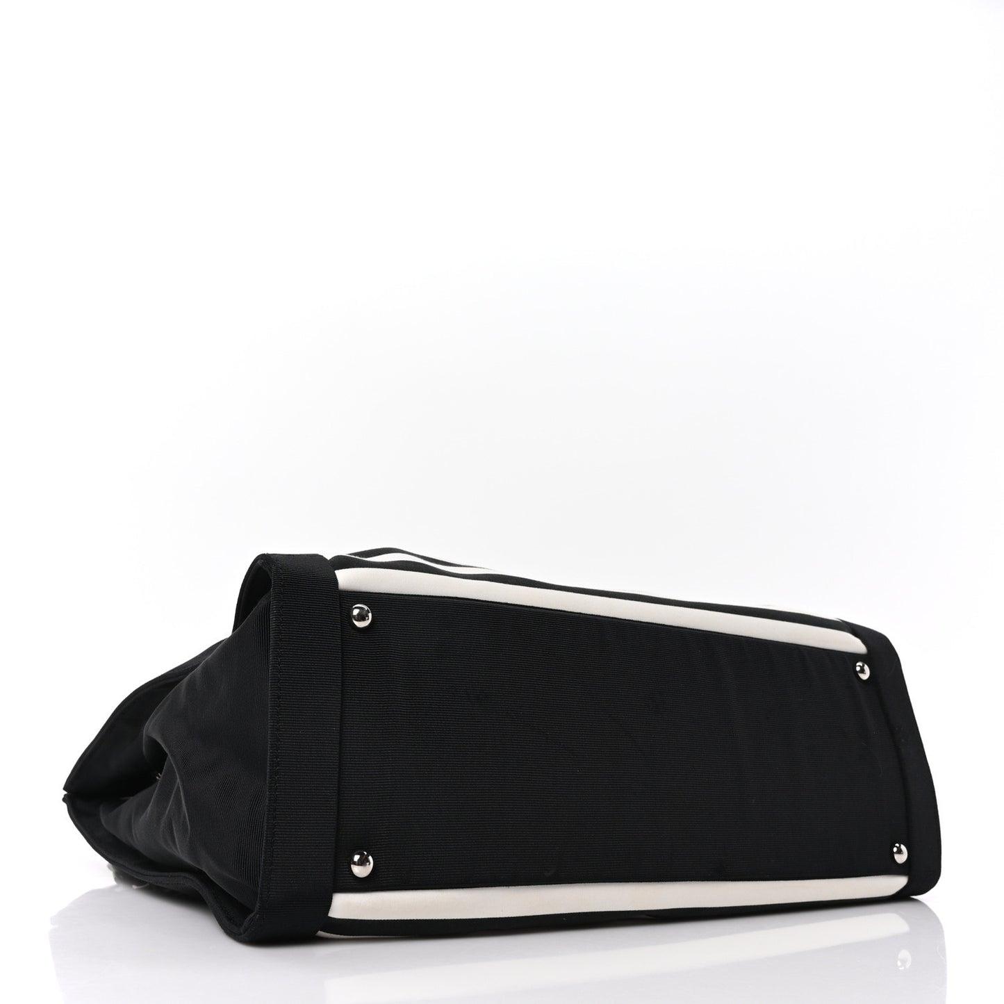 Canvas Grosgrain Striped CC Shopping Tote Black White