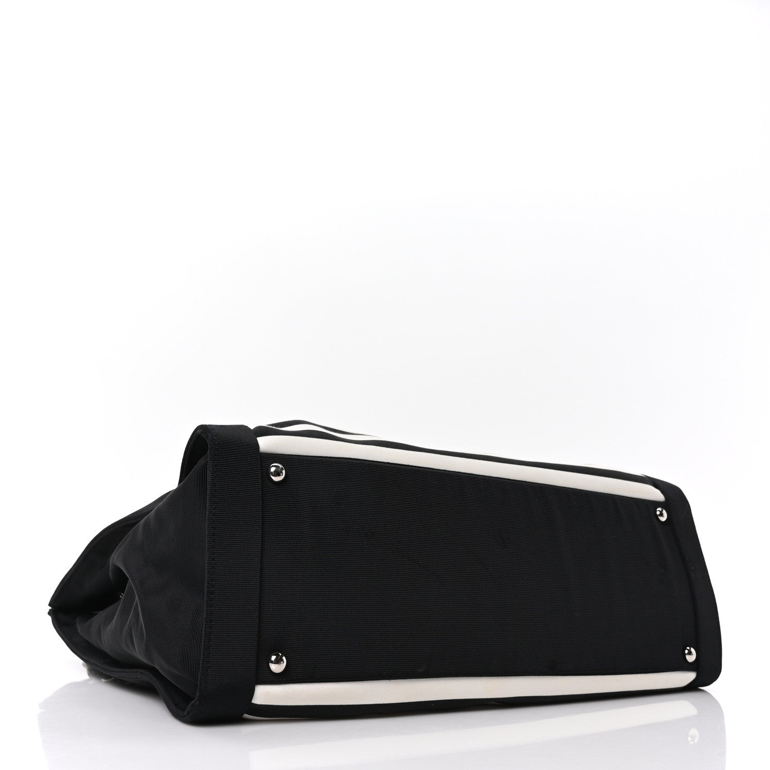 Chanel Canvas Grosgrain Striped CC Shopping Tote Black White 4 of 10