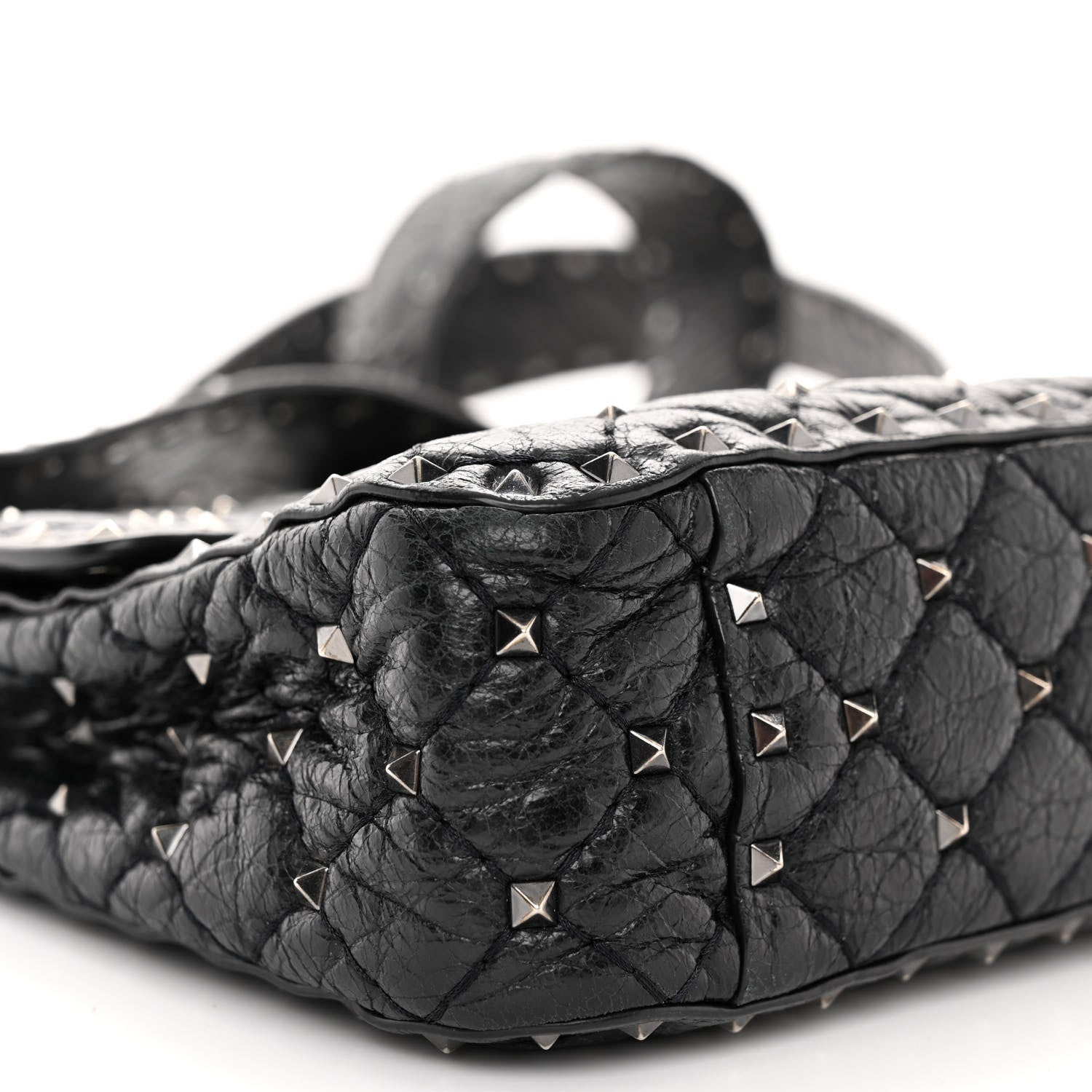 Valentino Garavani Craquele Nappa Medium Rockstud Spike Shoulder Bag Black 8 of 9